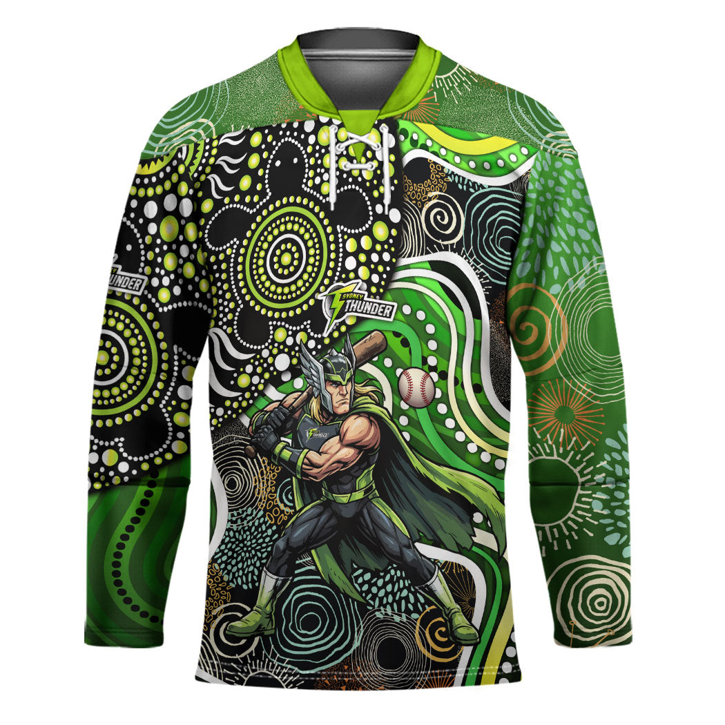 Sydney Thunder Hockey Jersey Indigenous Dot Art Superhero Batter Tribal Pattern