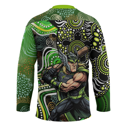 Sydney Thunder Hockey Jersey Indigenous Dot Art Superhero Batter Tribal Pattern