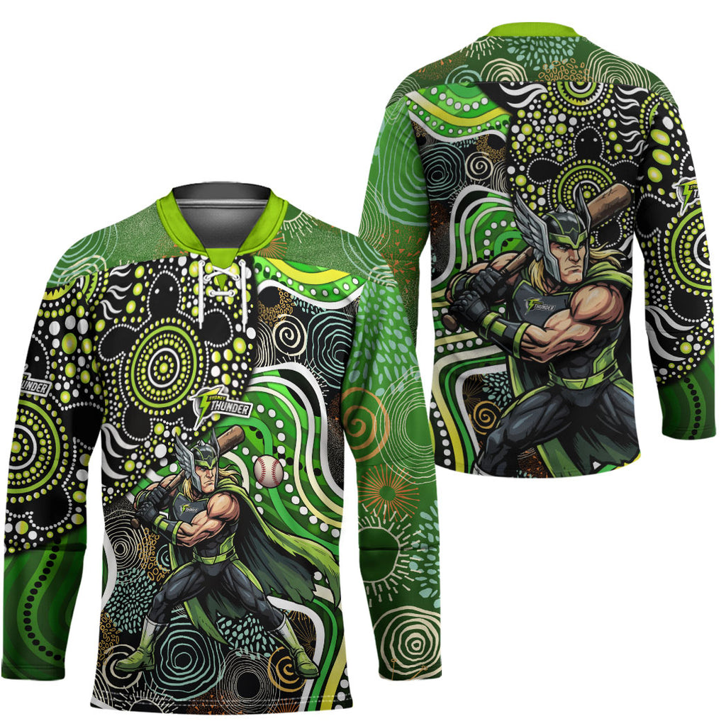 Sydney Thunder Hockey Jersey Indigenous Dot Art Superhero Batter Tribal Pattern