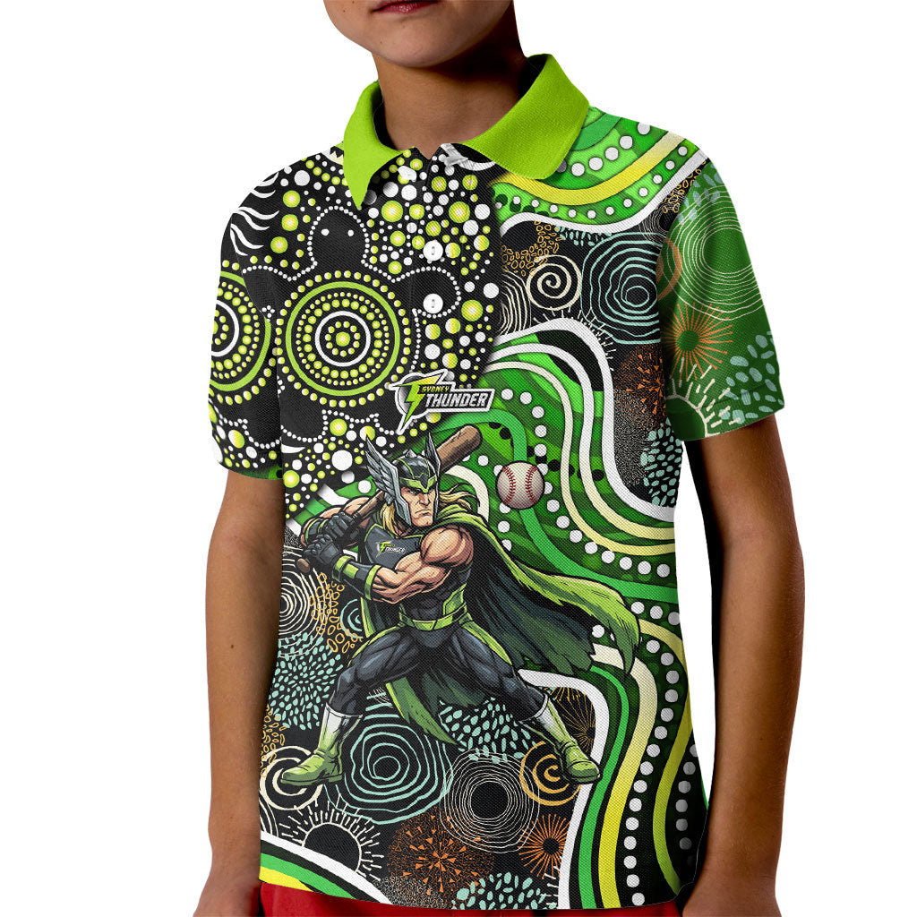Sydney Thunder Kid Polo Shirt Indigenous Dot Art Superhero Batter Tribal Pattern