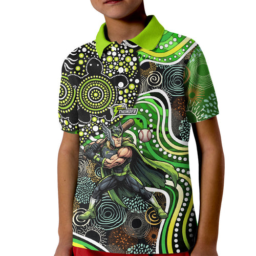 Sydney Thunder Kid Polo Shirt Indigenous Dot Art Superhero Batter Tribal Pattern