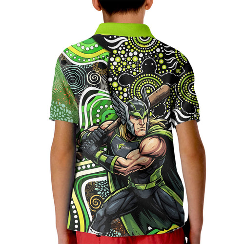 Sydney Thunder Kid Polo Shirt Indigenous Dot Art Superhero Batter Tribal Pattern
