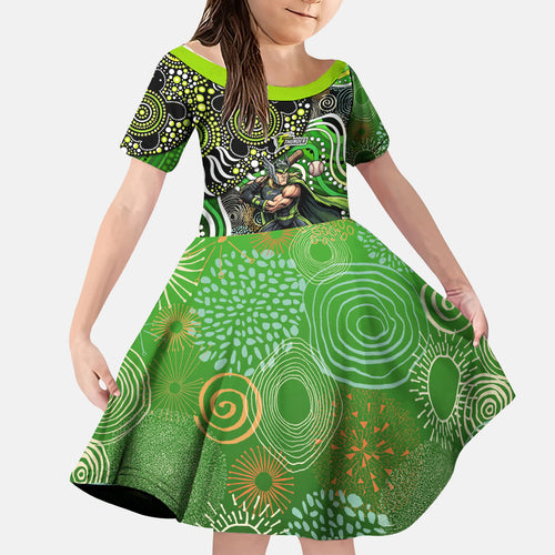 Sydney Thunder Kid Short Sleeve Dress Indigenous Dot Art Superhero Batter Tribal Pattern