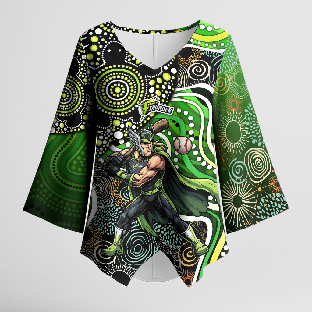 Sydney Thunder Kimono Sleeve Blouse Indigenous Dot Art Superhero Batter Tribal Pattern