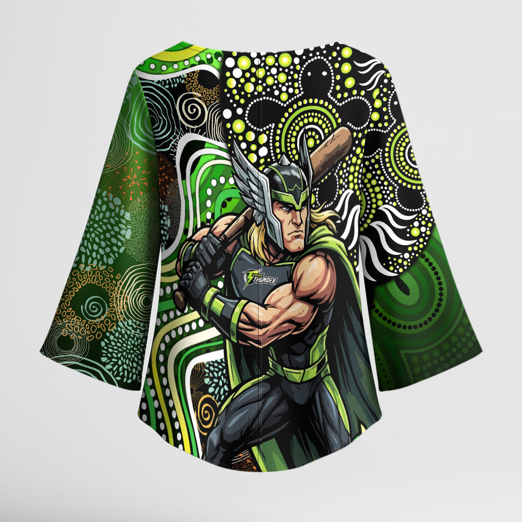 Sydney Thunder Kimono Sleeve Blouse Indigenous Dot Art Superhero Batter Tribal Pattern