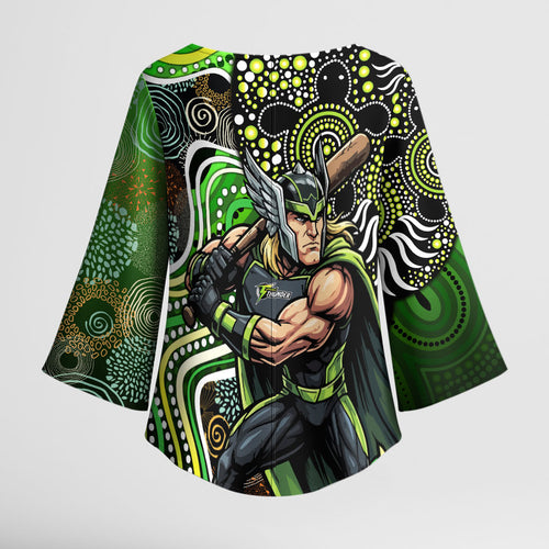 Sydney Thunder Kimono Sleeve Blouse Indigenous Dot Art Superhero Batter Tribal Pattern