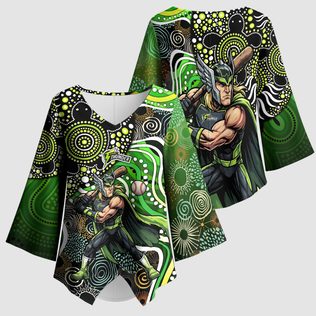 Sydney Thunder Kimono Sleeve Blouse Indigenous Dot Art Superhero Batter Tribal Pattern