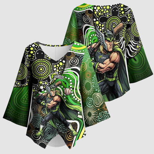 Sydney Thunder Kimono Sleeve Blouse Indigenous Dot Art Superhero Batter Tribal Pattern