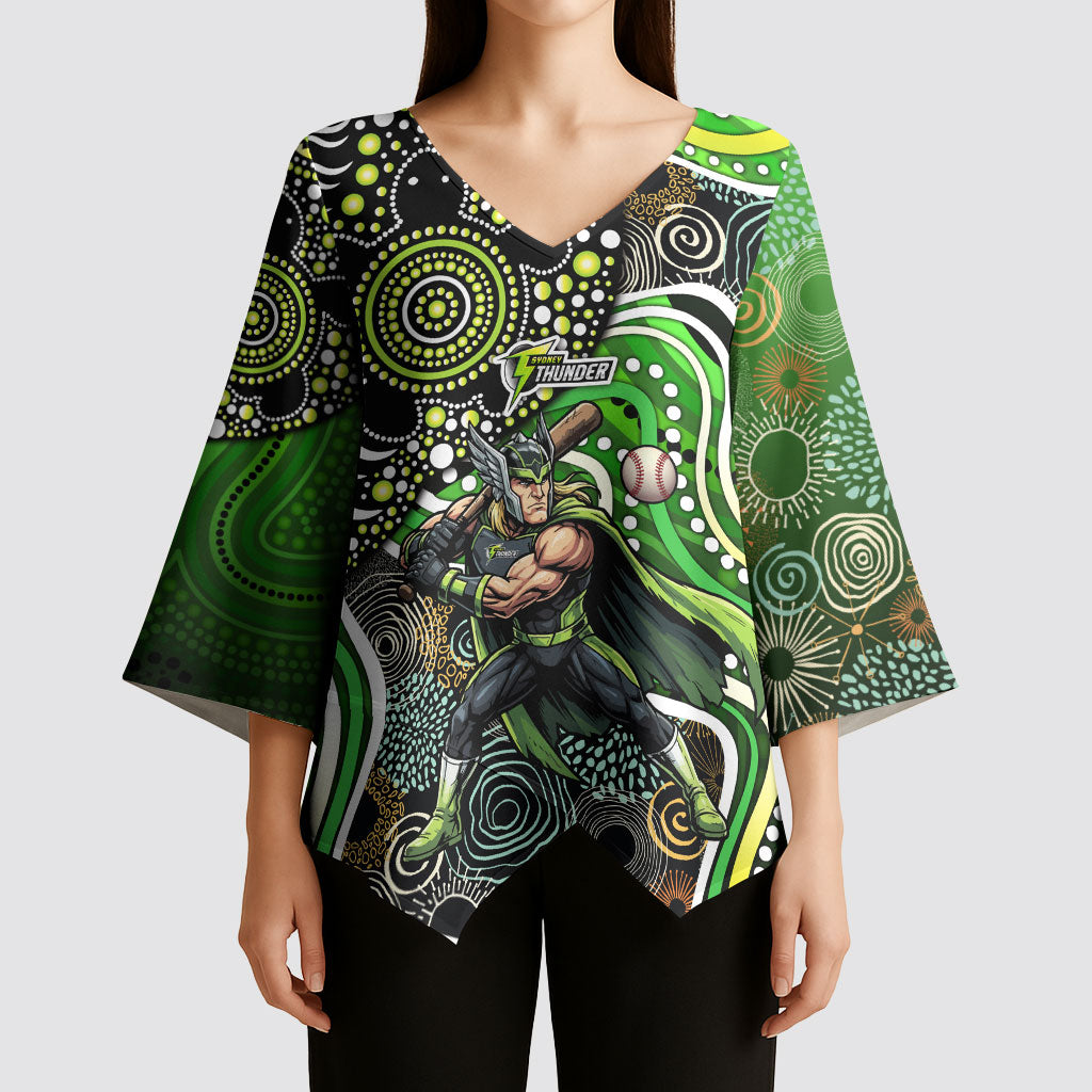 Sydney Thunder Kimono Sleeve Blouse Indigenous Dot Art Superhero Batter Tribal Pattern