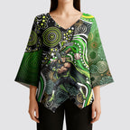 Sydney Thunder Kimono Sleeve Blouse Indigenous Dot Art Superhero Batter Tribal Pattern