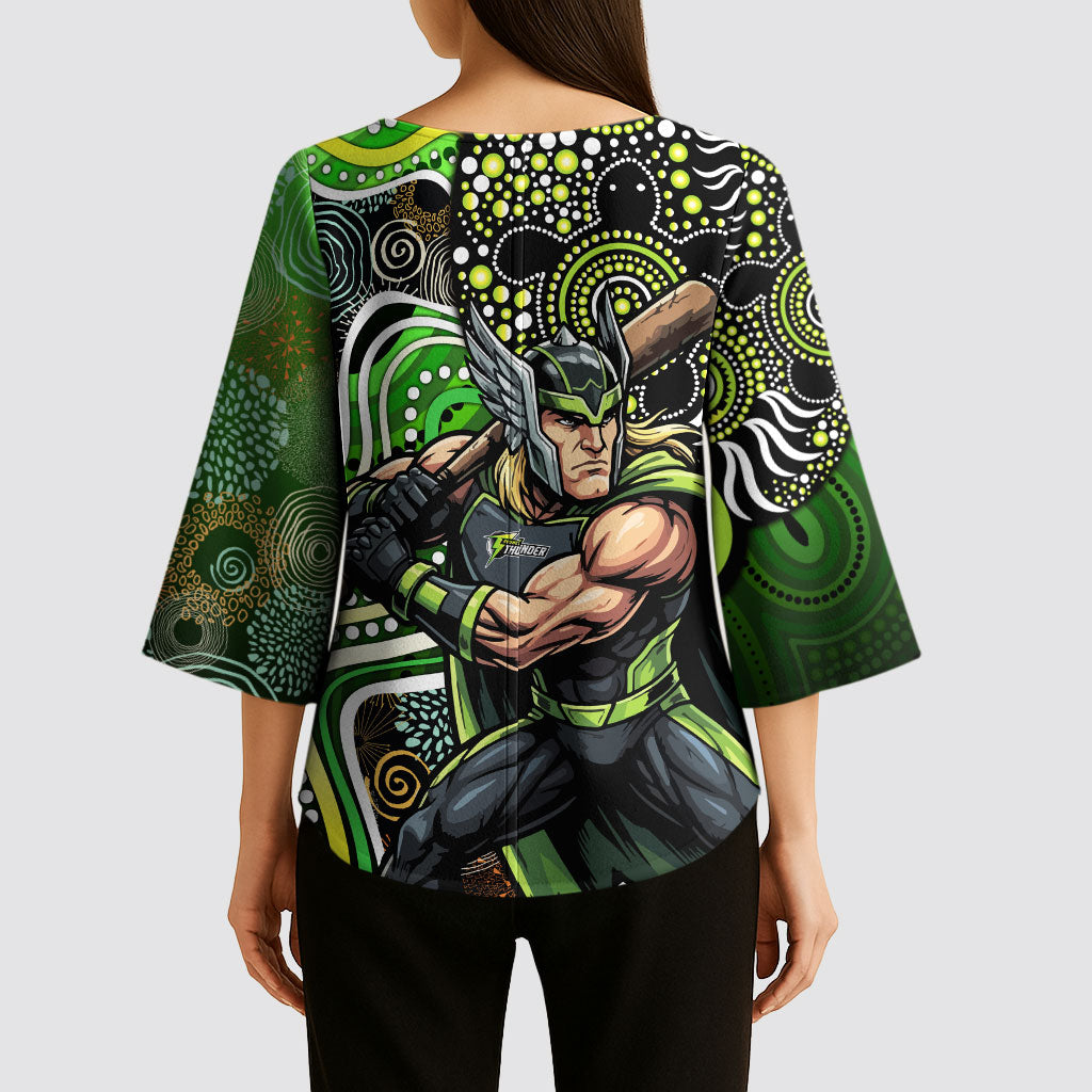 Sydney Thunder Kimono Sleeve Blouse Indigenous Dot Art Superhero Batter Tribal Pattern