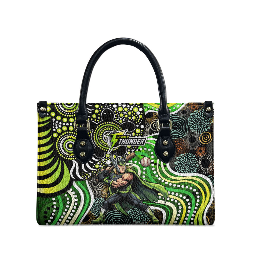 Sydney Thunder Leather Bag Indigenous Dot Art Superhero Batter Tribal Pattern