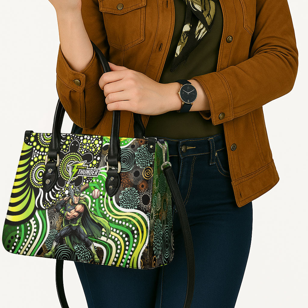 Sydney Thunder Leather Bag Indigenous Dot Art Superhero Batter Tribal Pattern
