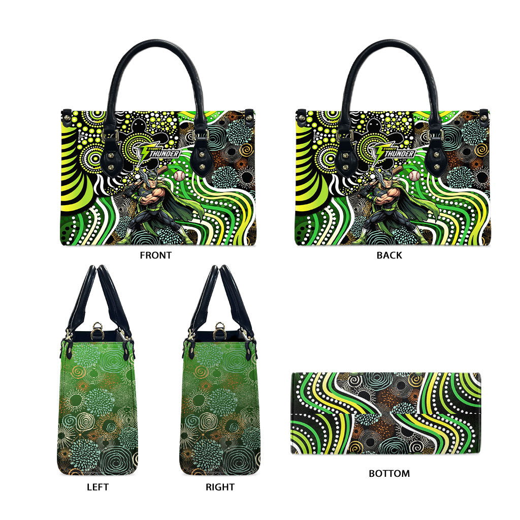 Sydney Thunder Leather Bag Indigenous Dot Art Superhero Batter Tribal Pattern