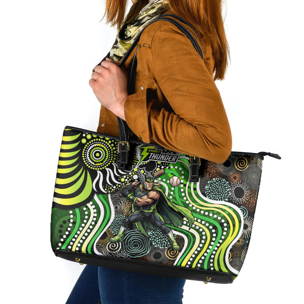 Sydney Thunder Leather Tote Bag Indigenous Dot Art Superhero Batter Tribal Pattern