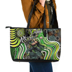 Sydney Thunder Leather Tote Bag Indigenous Dot Art Superhero Batter Tribal Pattern