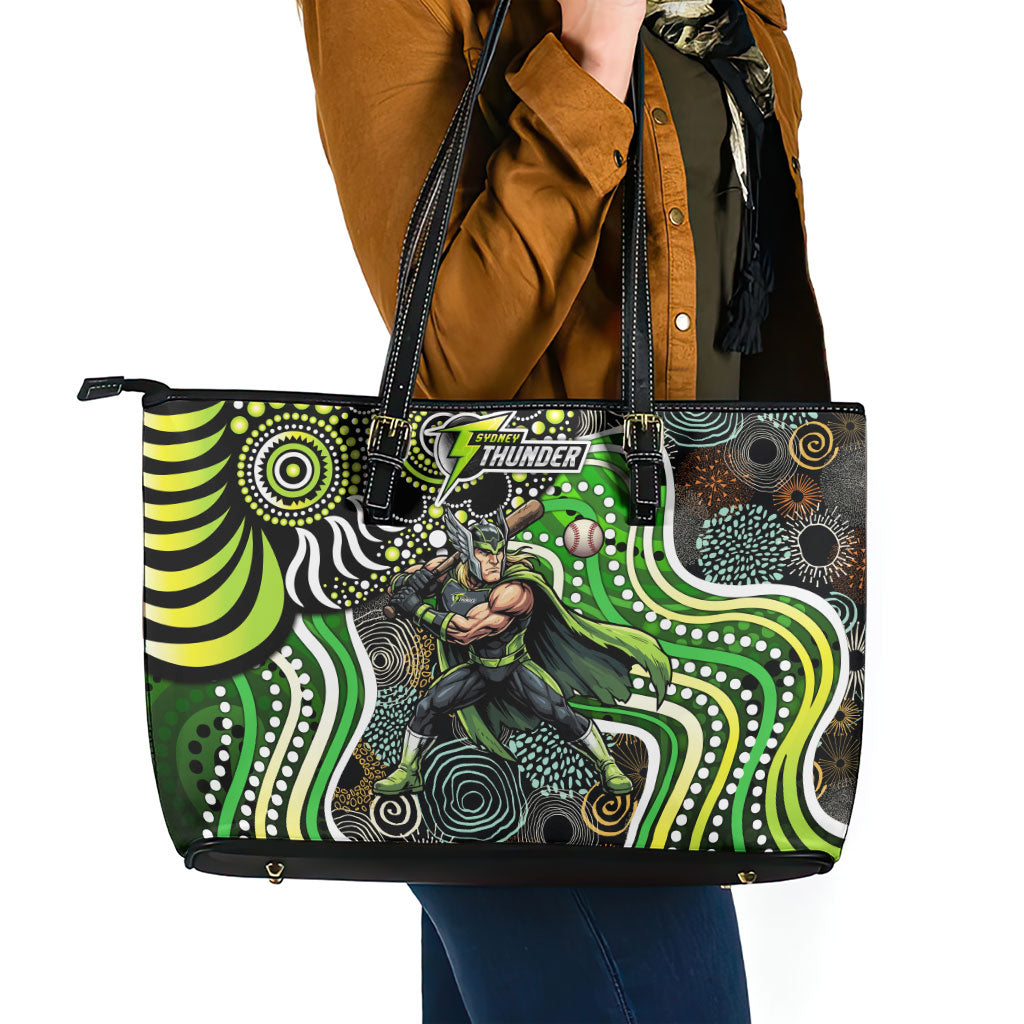 Sydney Thunder Leather Tote Bag Indigenous Dot Art Superhero Batter Tribal Pattern