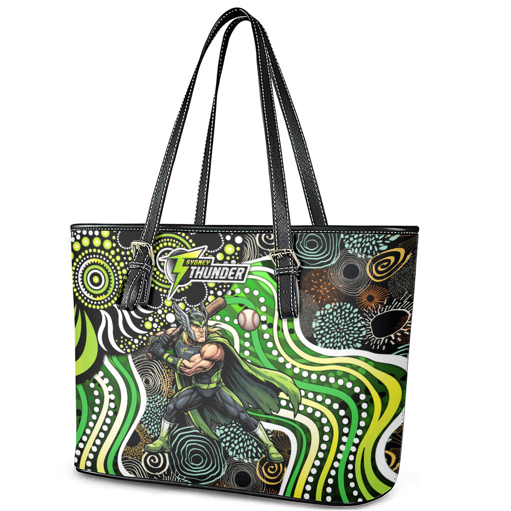 Sydney Thunder Leather Tote Bag Indigenous Dot Art Superhero Batter Tribal Pattern
