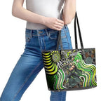 Sydney Thunder Leather Tote Bag Indigenous Dot Art Superhero Batter Tribal Pattern