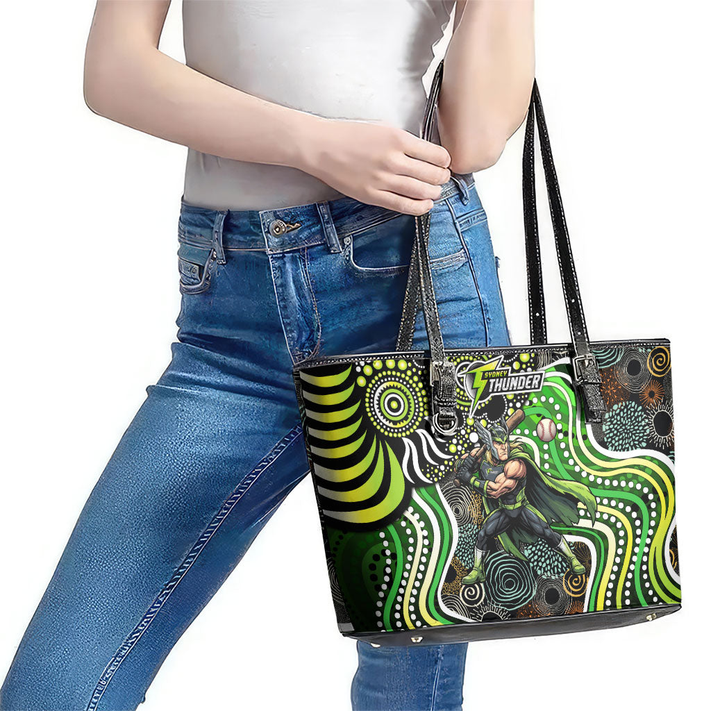 Sydney Thunder Leather Tote Bag Indigenous Dot Art Superhero Batter Tribal Pattern