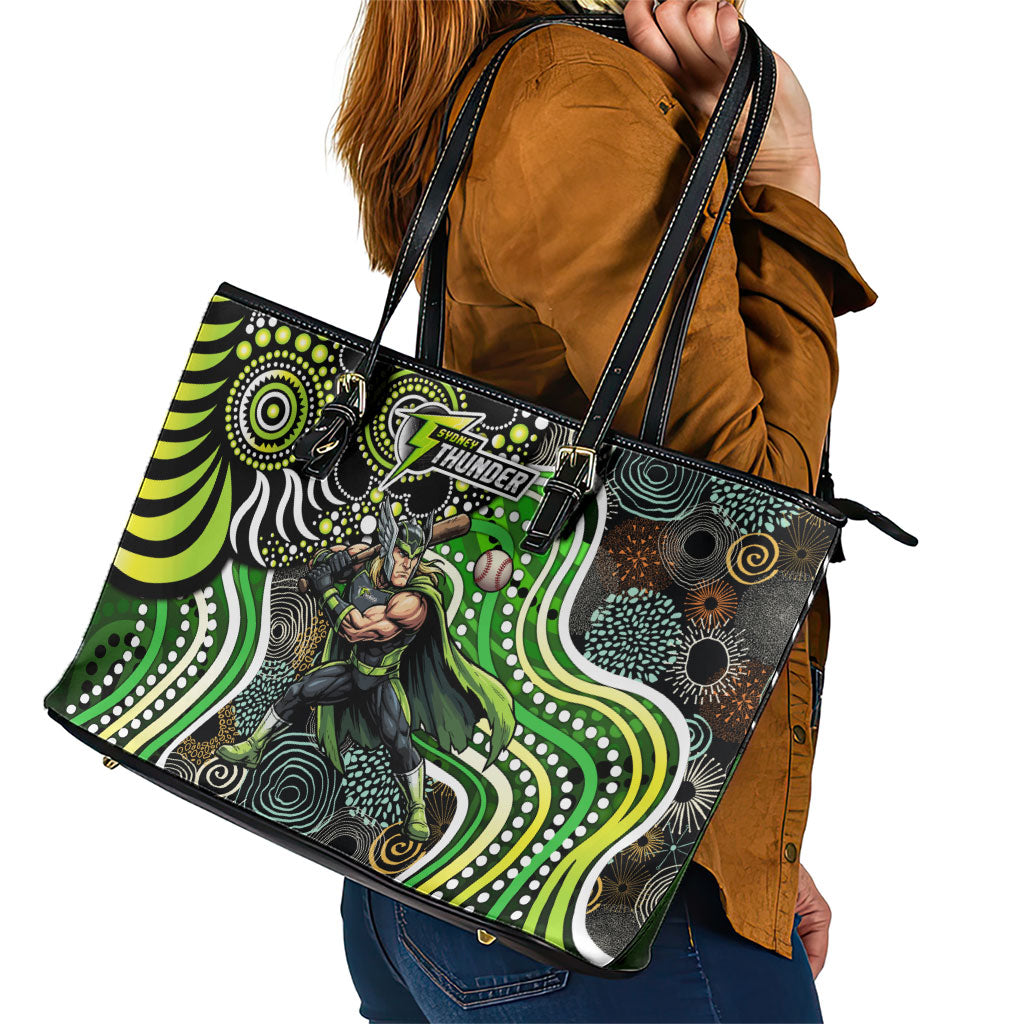 Sydney Thunder Leather Tote Bag Indigenous Dot Art Superhero Batter Tribal Pattern