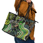 Sydney Thunder Leather Tote Bag Indigenous Dot Art Superhero Batter Tribal Pattern