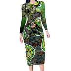 Sydney Thunder Long Sleeve Bodycon Dress Indigenous Dot Art Superhero Batter Tribal Pattern