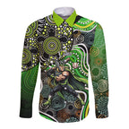 Sydney Thunder Long Sleeve Button Shirt Indigenous Dot Art Superhero Batter Tribal Pattern