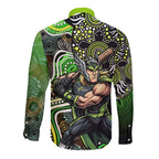 Sydney Thunder Long Sleeve Button Shirt Indigenous Dot Art Superhero Batter Tribal Pattern