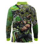 Sydney Thunder Long Sleeve Polo Shirt Indigenous Dot Art Superhero Batter Tribal Pattern