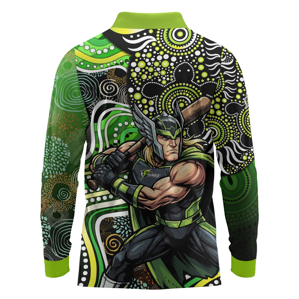 Sydney Thunder Long Sleeve Polo Shirt Indigenous Dot Art Superhero Batter Tribal Pattern