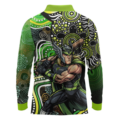 Sydney Thunder Long Sleeve Polo Shirt Indigenous Dot Art Superhero Batter Tribal Pattern