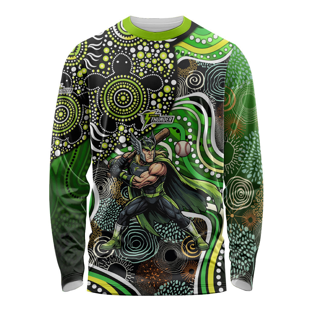 Sydney Thunder Long Sleeve Shirt Indigenous Dot Art Superhero Batter Tribal Pattern