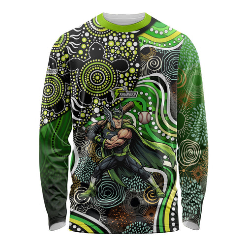 Sydney Thunder Long Sleeve Shirt Indigenous Dot Art Superhero Batter Tribal Pattern