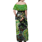 Sydney Thunder Off Shoulder Maxi Dress Indigenous Dot Art Superhero Batter Tribal Pattern