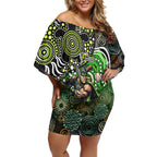 Sydney Thunder Off Shoulder Short Dress Indigenous Dot Art Superhero Batter Tribal Pattern
