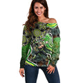 Sydney Thunder Off Shoulder Sweater Indigenous Dot Art Superhero Batter Tribal Pattern