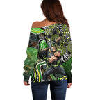 Sydney Thunder Off Shoulder Sweater Indigenous Dot Art Superhero Batter Tribal Pattern