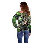 Sydney Thunder Off Shoulder Sweater Indigenous Dot Art Superhero Batter Tribal Pattern