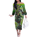 Sydney Thunder Off The Shoulder Long Sleeve Dress Indigenous Dot Art Superhero Batter Tribal Pattern
