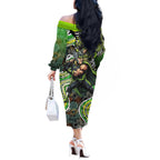Sydney Thunder Off The Shoulder Long Sleeve Dress Indigenous Dot Art Superhero Batter Tribal Pattern