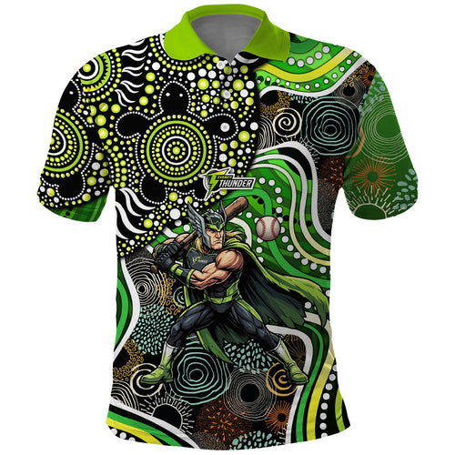 Sydney Thunder Polo Shirt Indigenous Dot Art Superhero Batter Tribal Pattern