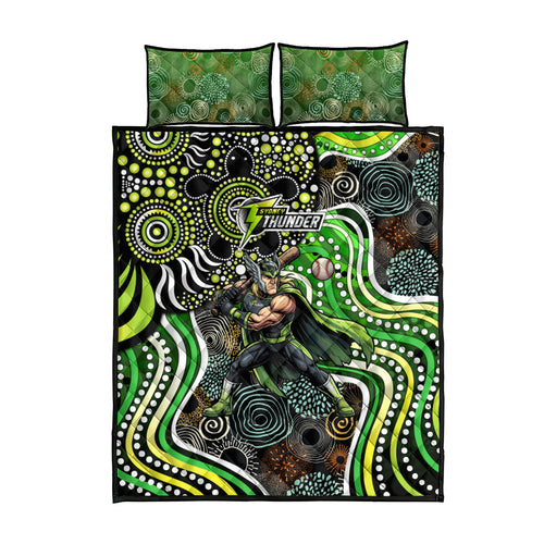 Sydney Thunder Quilt Bed Set Indigenous Dot Art Superhero Batter Tribal Pattern