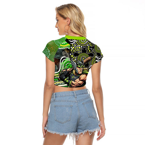 Sydney Thunder Raglan Cropped T Shirt Indigenous Dot Art Superhero Batter Tribal Pattern