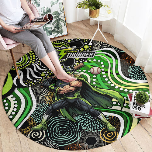 Sydney Thunder Round Carpet Indigenous Dot Art Superhero Batter Tribal Pattern