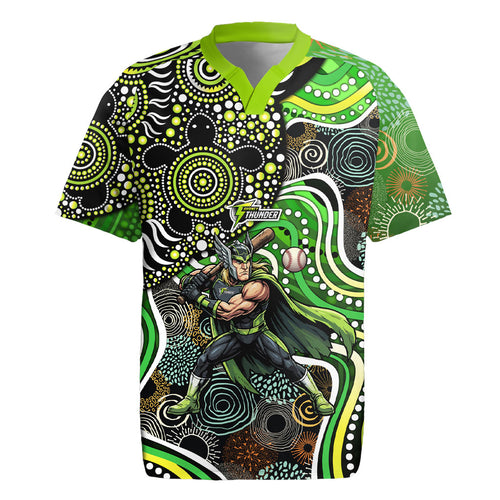 Sydney Thunder Rugby Jersey Indigenous Dot Art Superhero Batter Tribal Pattern