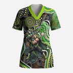 Sydney Thunder Scrub Top Indigenous Dot Art Superhero Batter Tribal Pattern