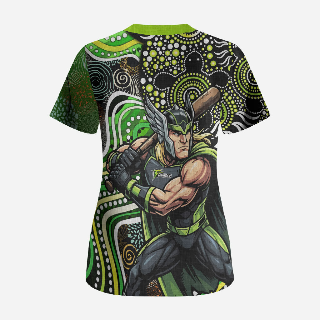 Sydney Thunder Scrub Top Indigenous Dot Art Superhero Batter Tribal Pattern