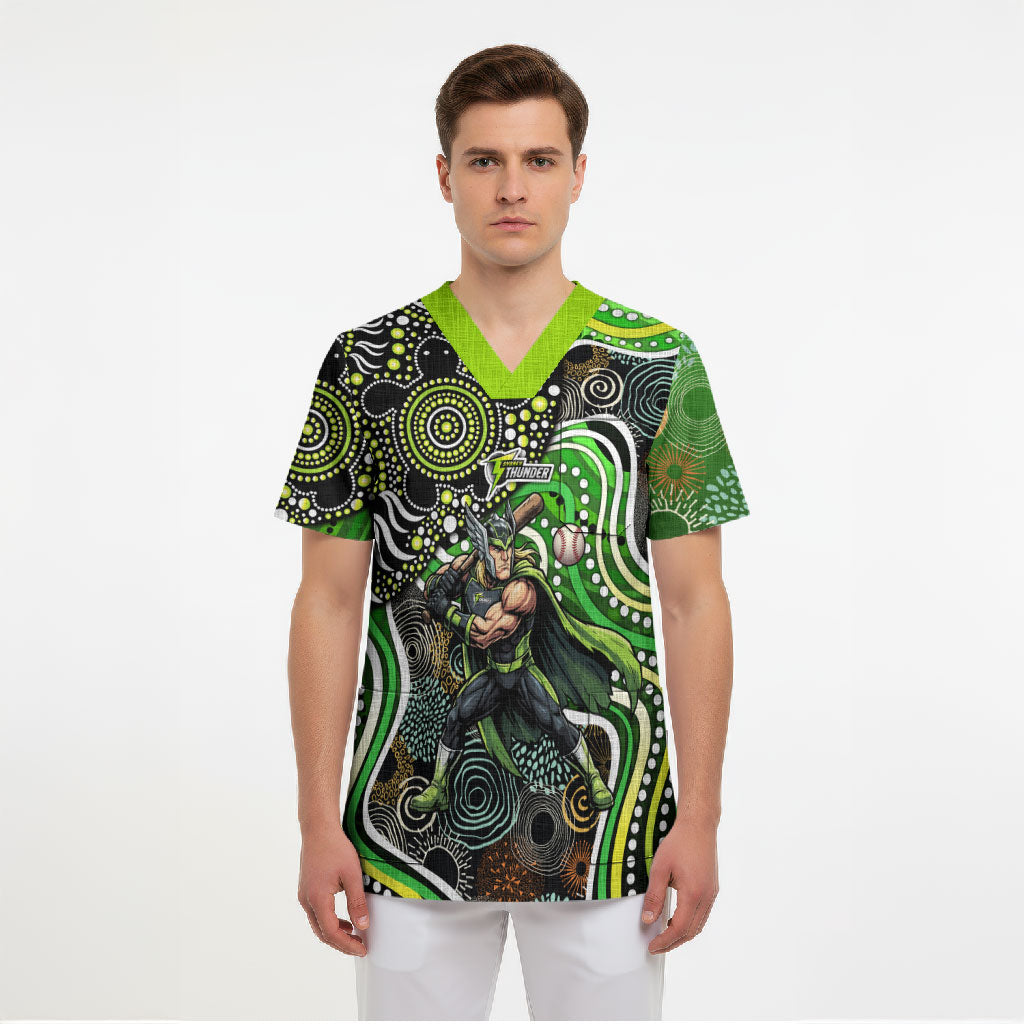 Sydney Thunder Scrub Top Indigenous Dot Art Superhero Batter Tribal Pattern