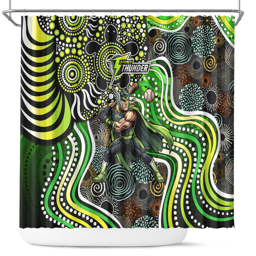 Sydney Thunder Shower Curtain Indigenous Dot Art Superhero Batter Tribal Pattern